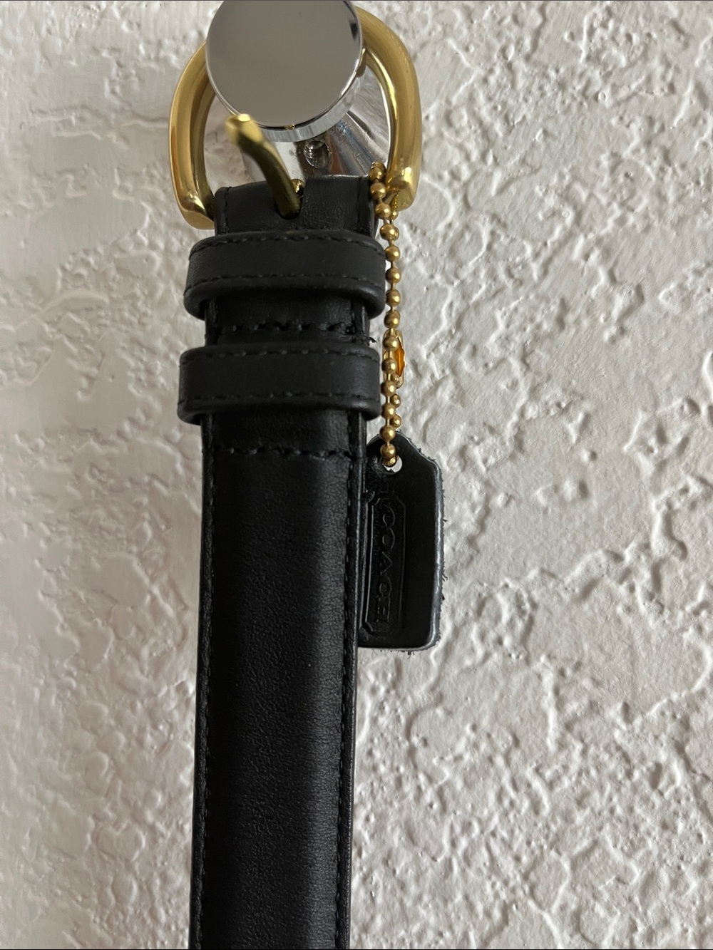 Coach Black Leather Belt with Gold-Tone Buckle and Tag
